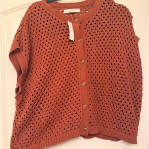 LOFT Women's Open-Knit Cardigan in Rust